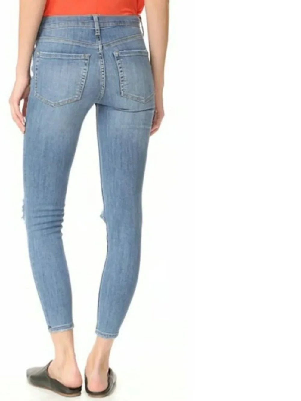 FREE PEOPLE Size 27 Light Blue Wash High-Rise Busted Knee Ripped Skinny Jeans 4